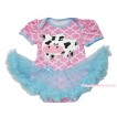 Light Pink White Quatrefoil Clover Baby Bodysuit Light Blue Pettiskirt & Milk Cow Print JS4597